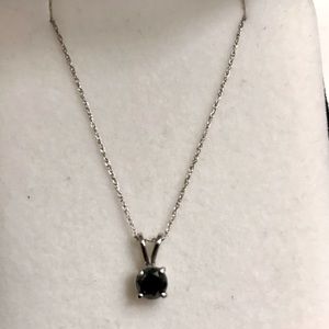Black diamond solitaire pendant necklace (approx 1/3 carat), 18” length
